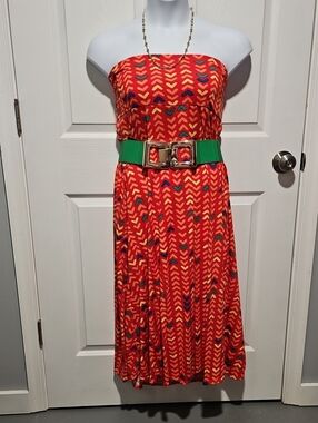 LuLaRoe Strapless Red Chevron Print Dress